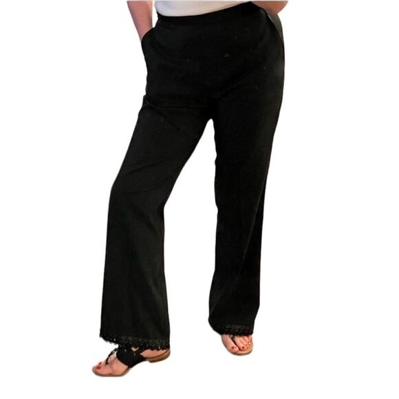 90s High Rise Pant 
Black ECI Pockets Straight Leg Dressy Beaded Lace Hem 10 - Picture 6 of 16